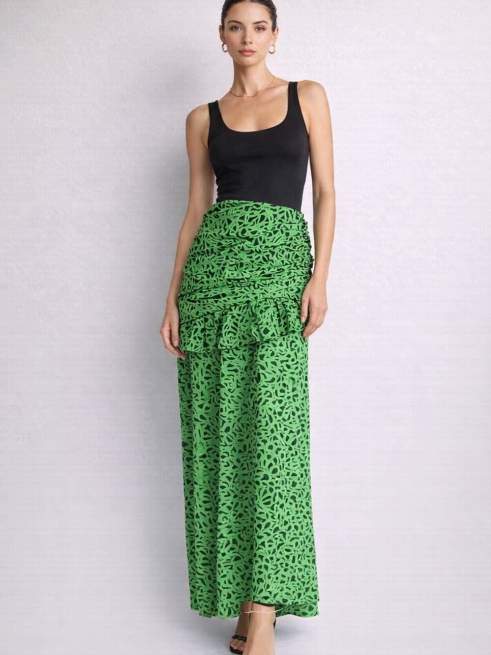 Vtg Nicole Miller ILGWU Ruched Maxi Skirt Statement Ruffle 80s Avant Garde Small